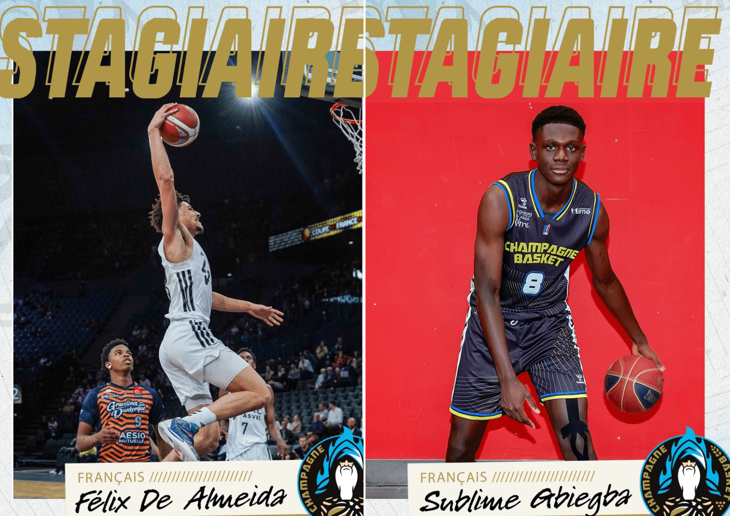 Félix De Almeida et Sublime Gbiegba obtiennent un contrat stagiaire au Champagne Basket