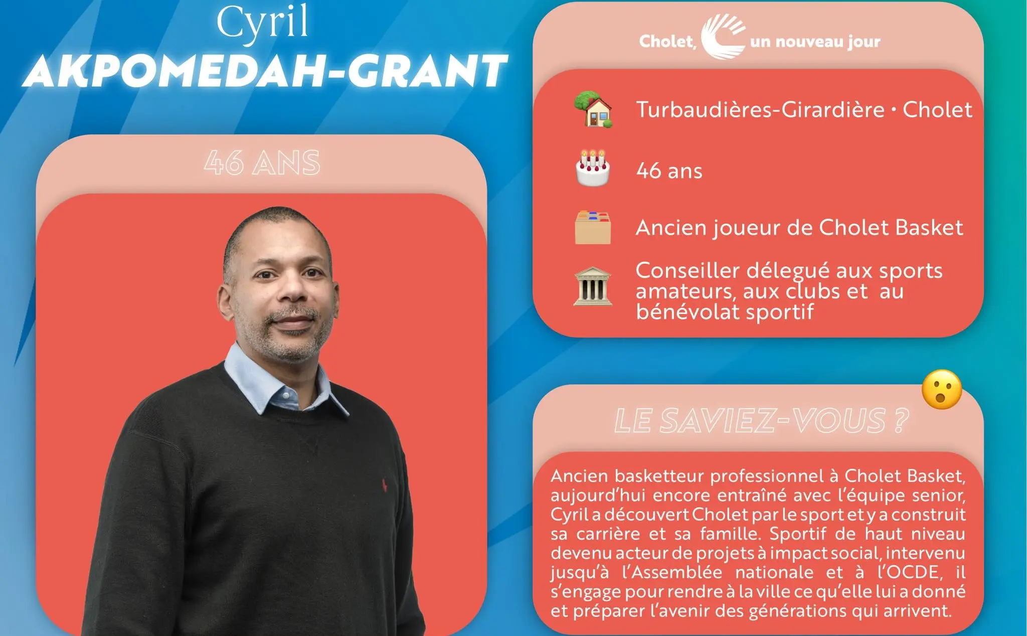 Cyril Akpomedah candidat aux municipales à Cholet : l’ancien intérieur de CB s’engage en politique